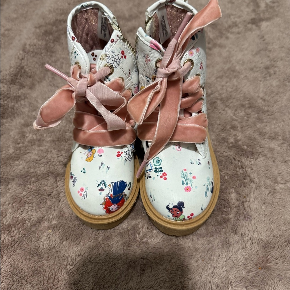 Disney White and Pink Floral Boots with Bows